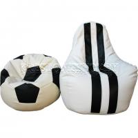 Кресло мешок Спортинг экокожа с полосками белое