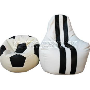 Кресло мешок Спортинг экокожа с полосками белое