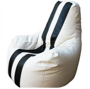 Кресло мешок Спортинг экокожа с полосками белое