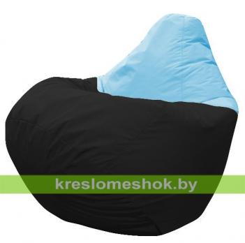 Кресло мешок Груша Рико (основа черная, вставка голубая)